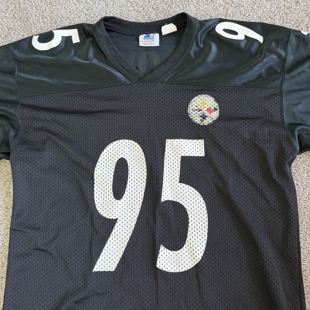 Vintage Pittsburgh Steelers Starter Jersey Mens L/XL Black NFL Football Loyd #95